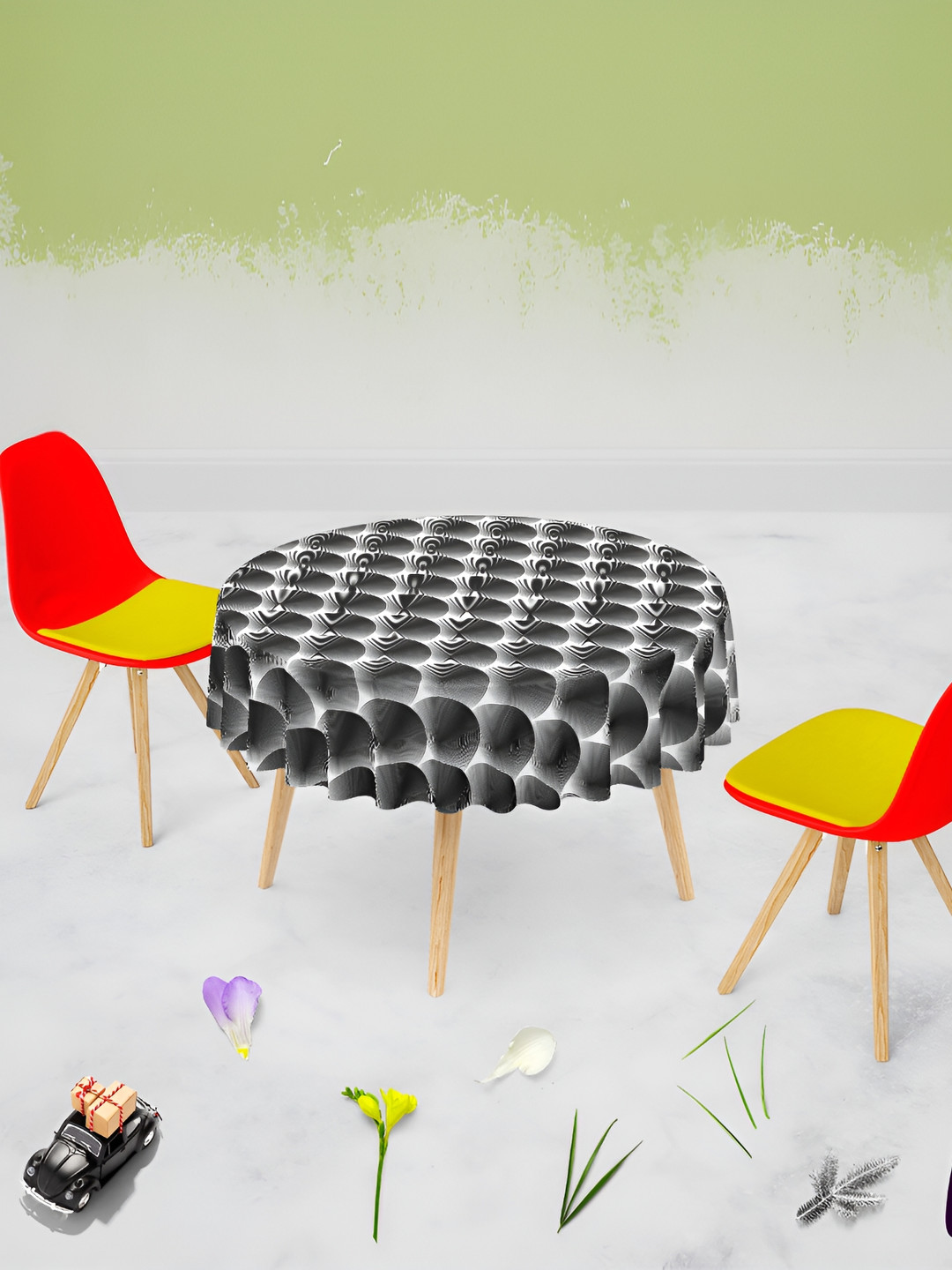 

ArtzFolio Black & White Printed Anti Slip Round Table Cover