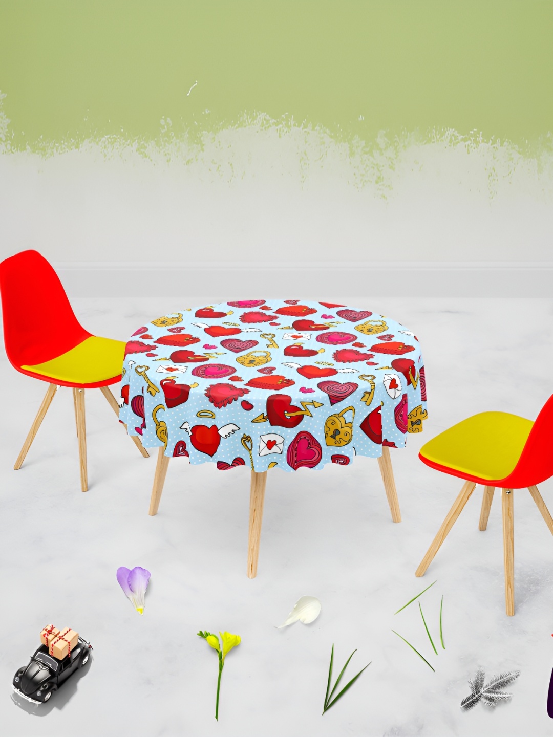 

ArtzFolio Blue & Red Printed Anti-Slip Round 4-Seater Table Cover