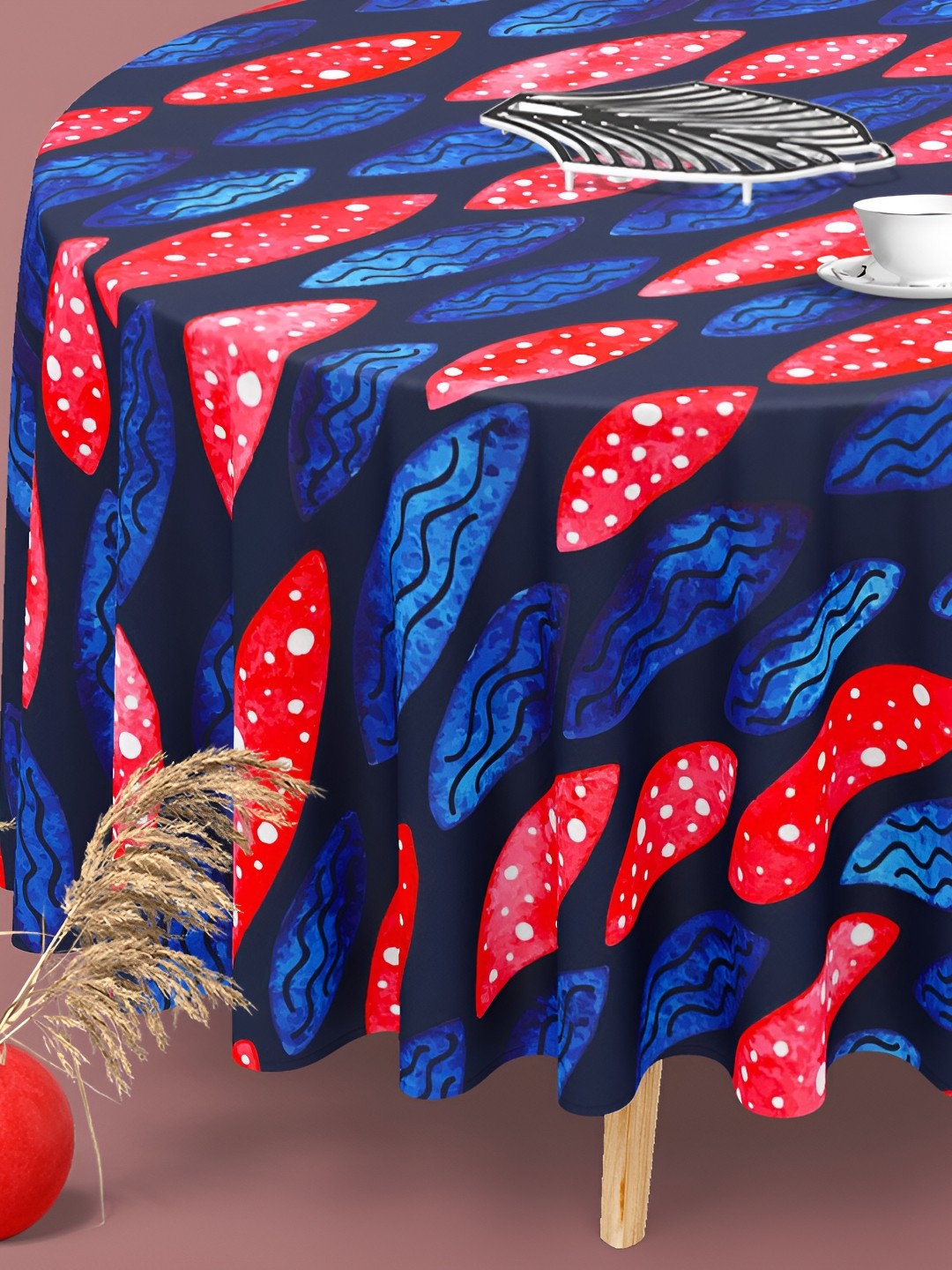 

ArtzFolio Blue & Red Cotton Anti-Slip Round 6-Seater Table Cover