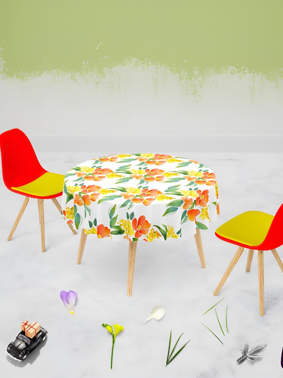 

ArtzFolio White & Orange Anti-Slip Round 6-Seater Table Cover