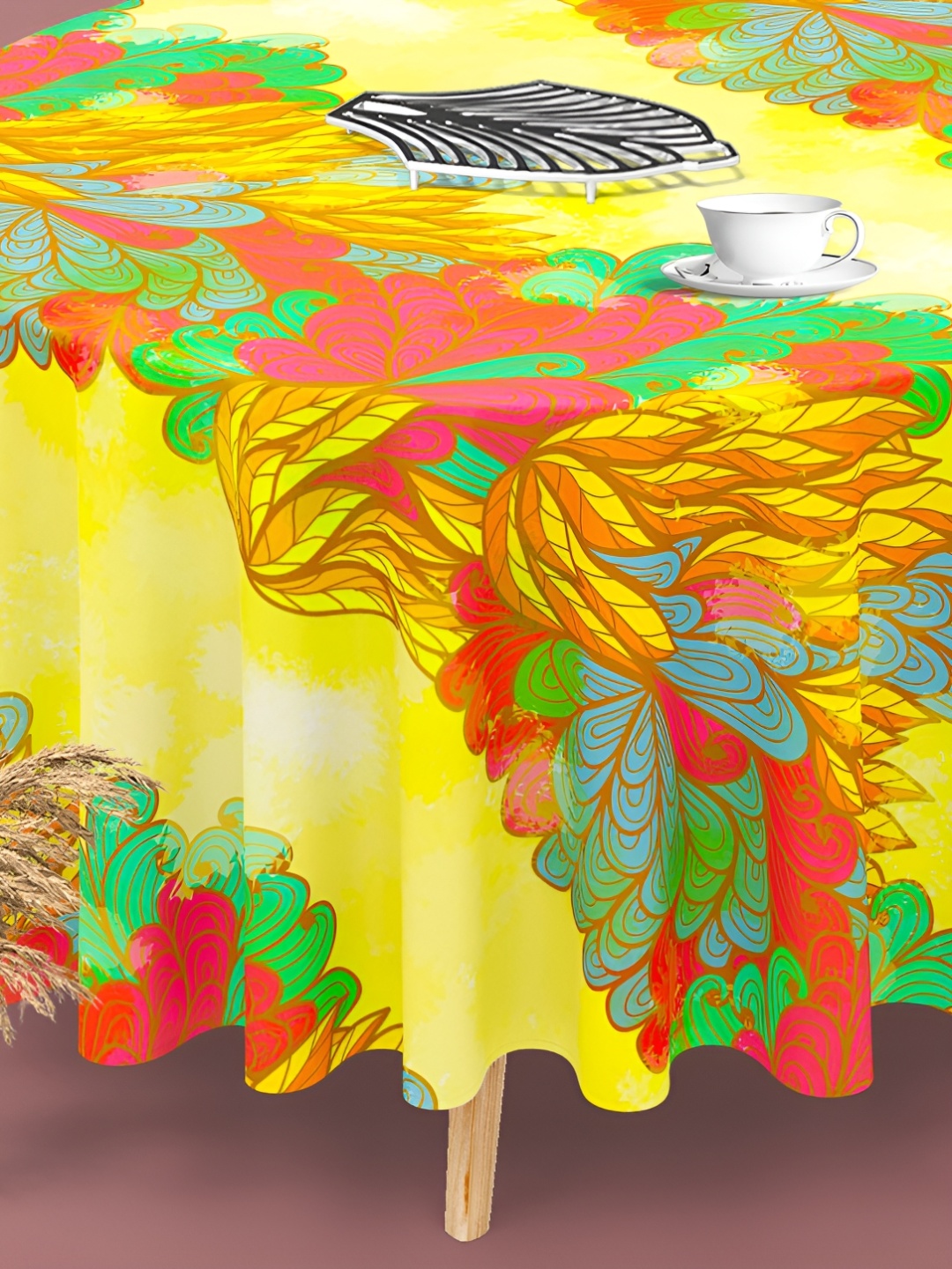 

ArtzFolio Yellow & Red Anti-Slip Round 4-Seater Table Cover