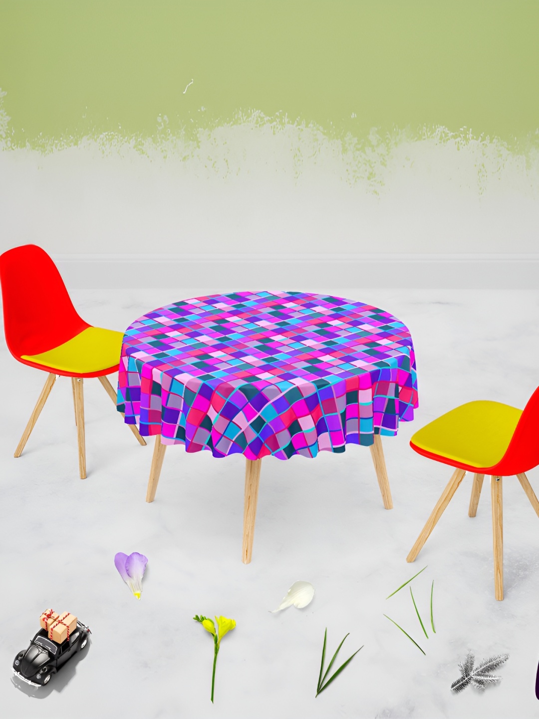 

ArtzFolio Blue & Pink Printed Anti-Slip Velvet Table Cover