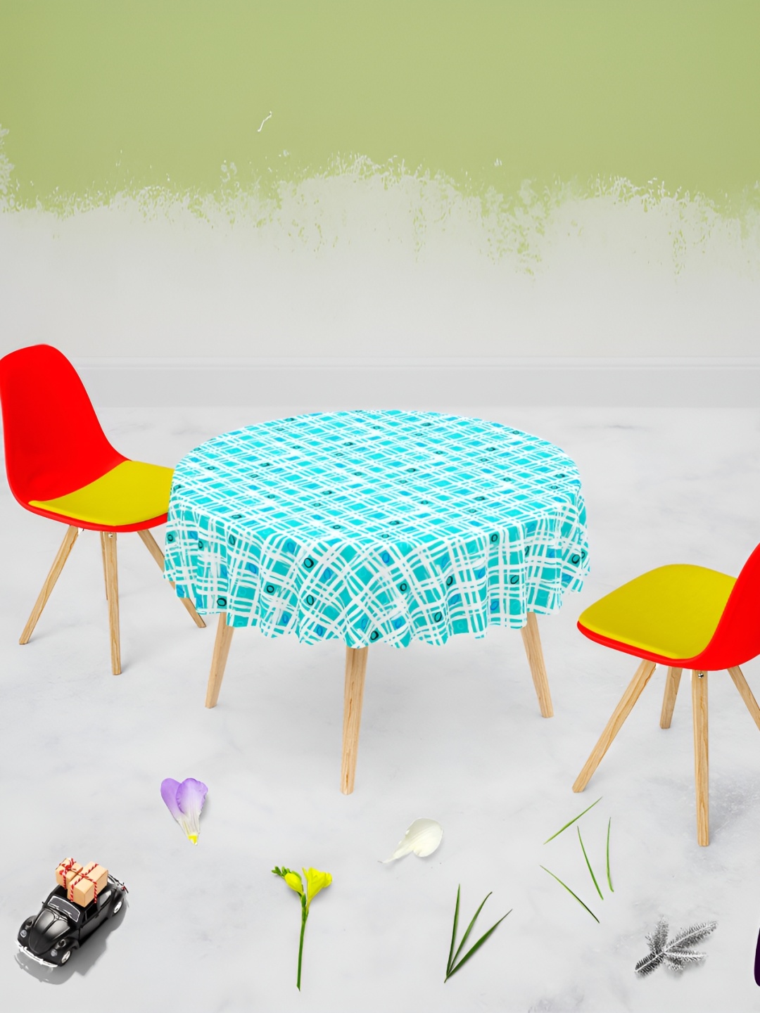 

ArtzFolio Blue & White Printed Velvet Anti Slip Round Table Cover