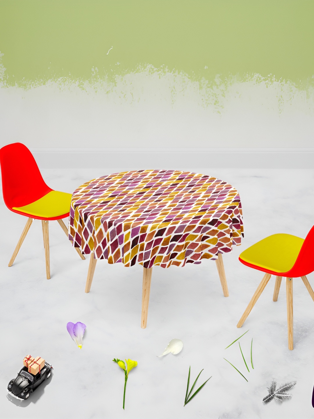 

ArtzFolio Brown Geometric Printed Anti-Slip Round 6-Seater Table Cover