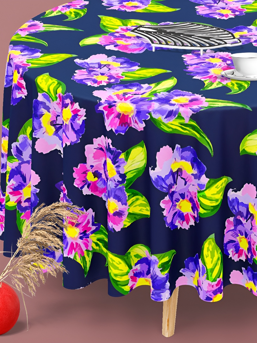 

ArtzFolio Black & Purple Floral Printed Anti-Slip Round 8 Seater Table Cover