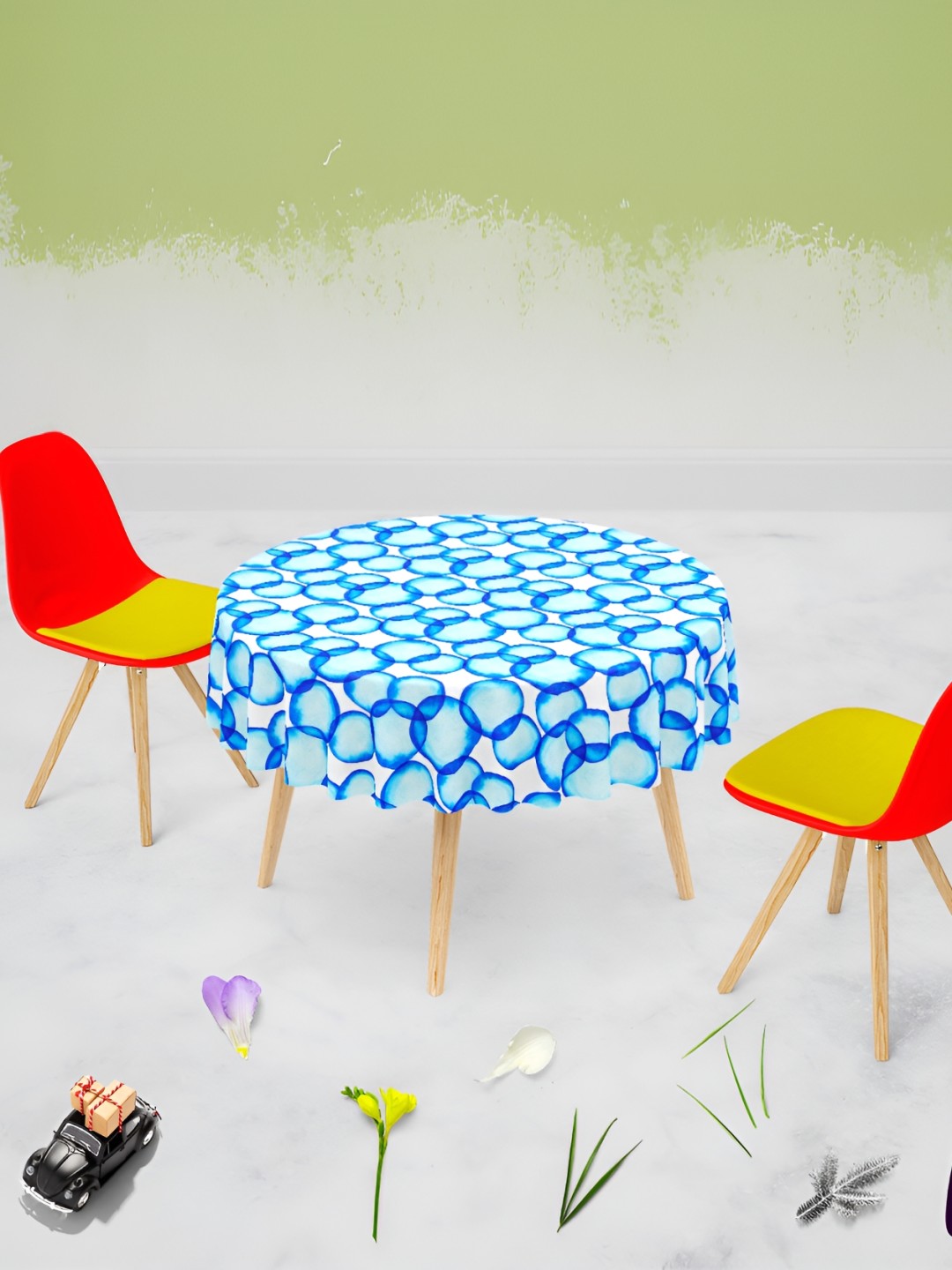 

ArtzFolio White & Blue Printed Anti-Slip Round Table Cover