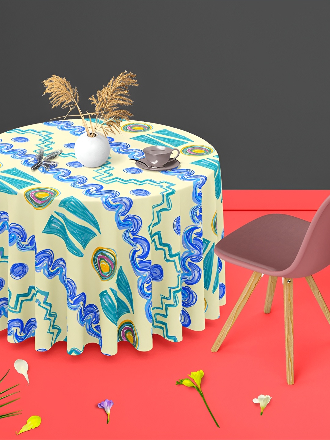 

ArtzFolio Blue & Cream Printed Anti Slip Round Table Cover