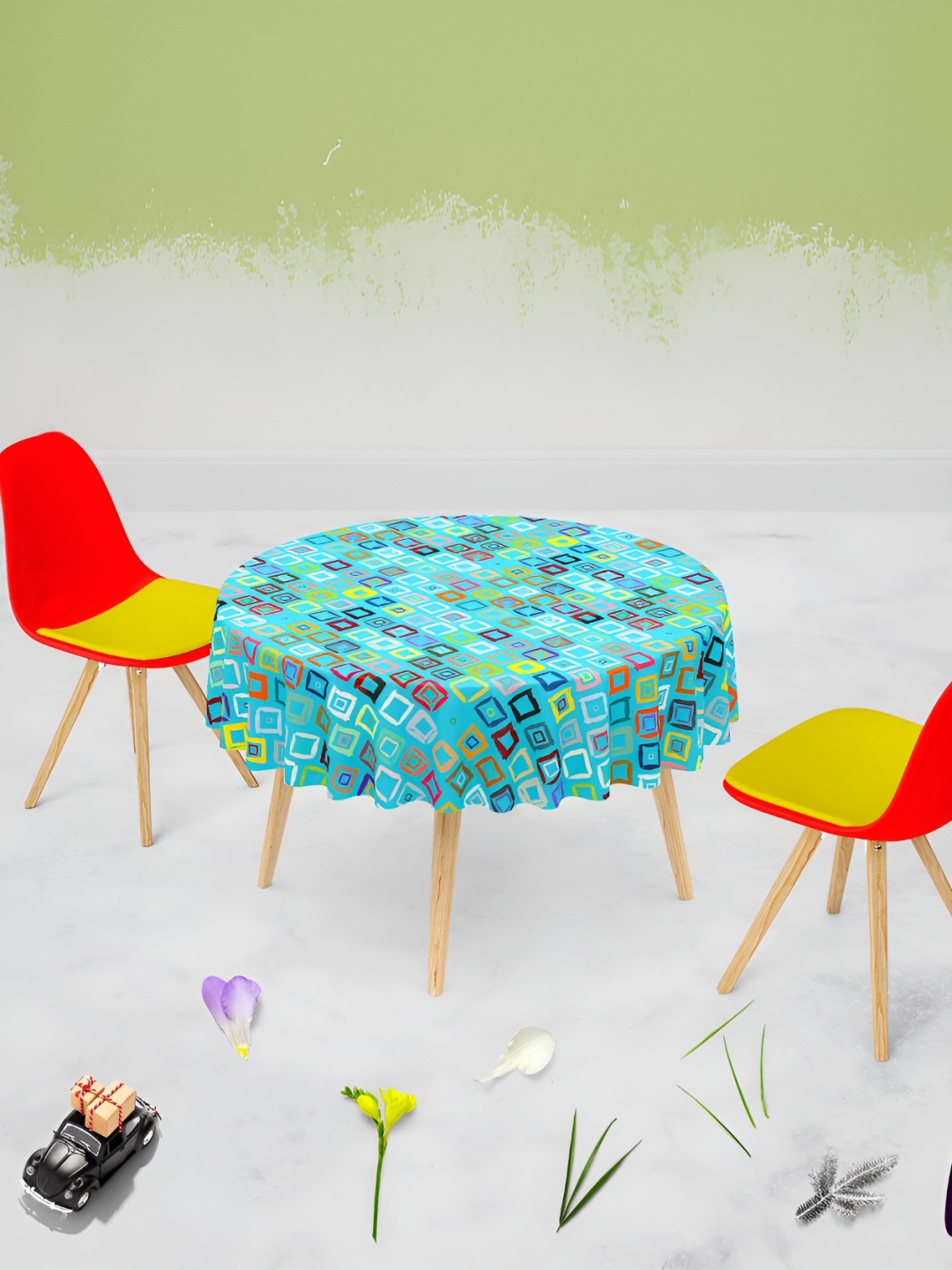 

ArtzFolio White & Yellow Printed Anti-Slip Round 6 Seater Table Cover