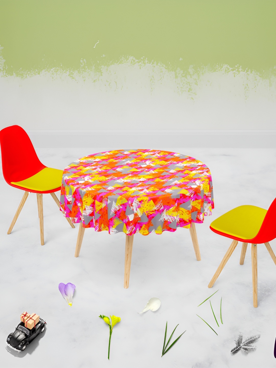 

ArtzFolio Red & Yellow Anti-Slip Round 4-Seater Table Cover