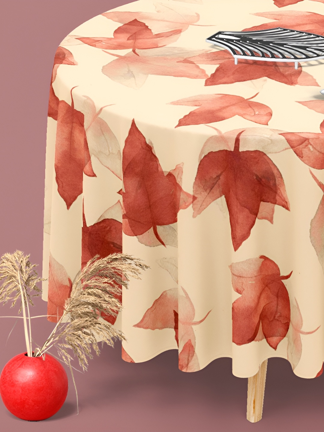 

ArtzFolio Cream & Brown Anti-Slip Cotton Round 8-Seater Table Cover