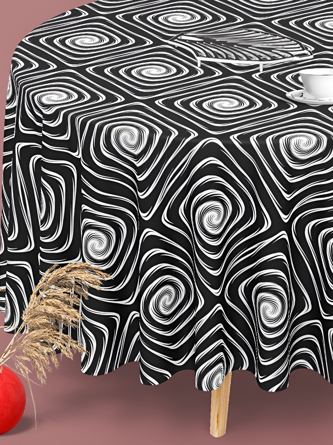 

ArtzFolio Black & White Printed Anti Slip Round Table Cover