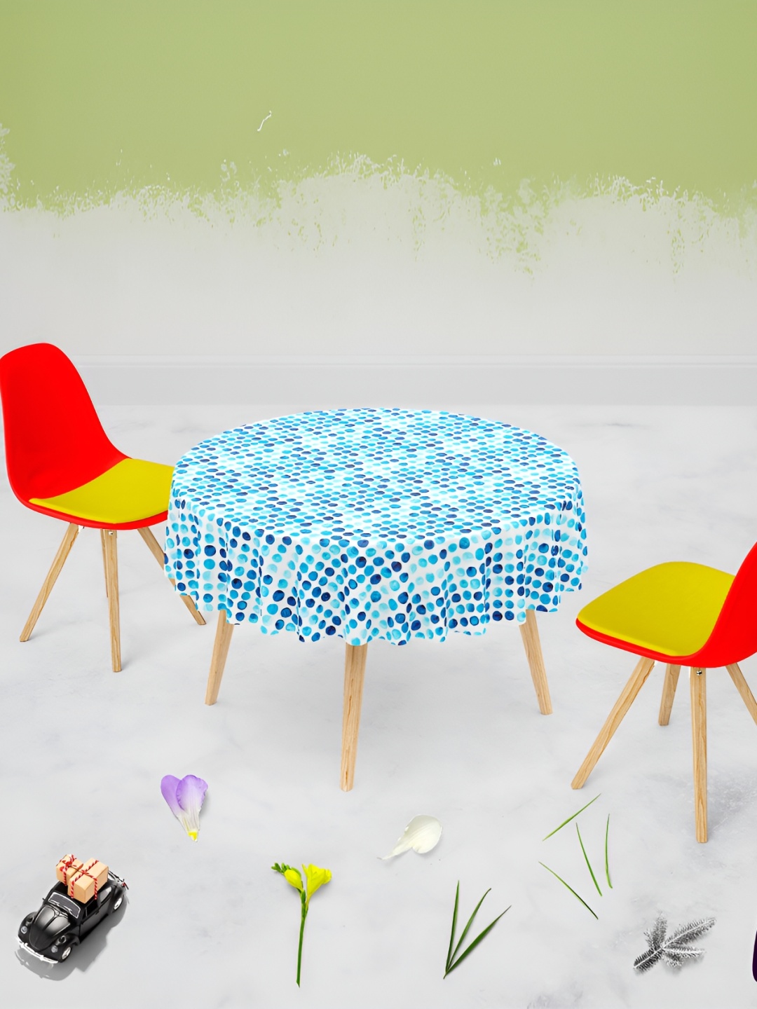 

ArtzFolio White & Blue Anti-Slip Round 4-Seater Table Cover
