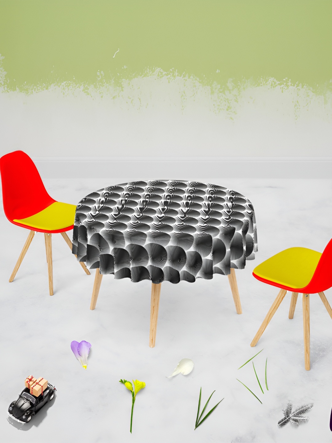 

ArtzFolio Black & White Anti-Slip Round 6-Seater Table Cover