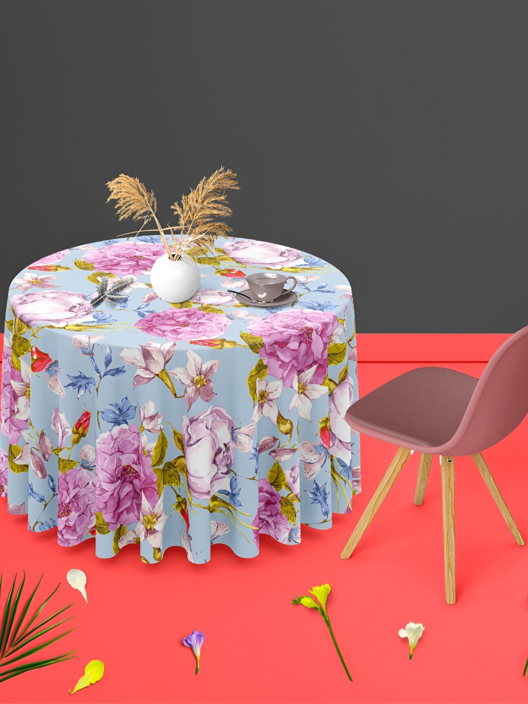 

ArtzFolio Blue and Purple Floral Printed Anti-Slip Round 8-Seater Table Cover