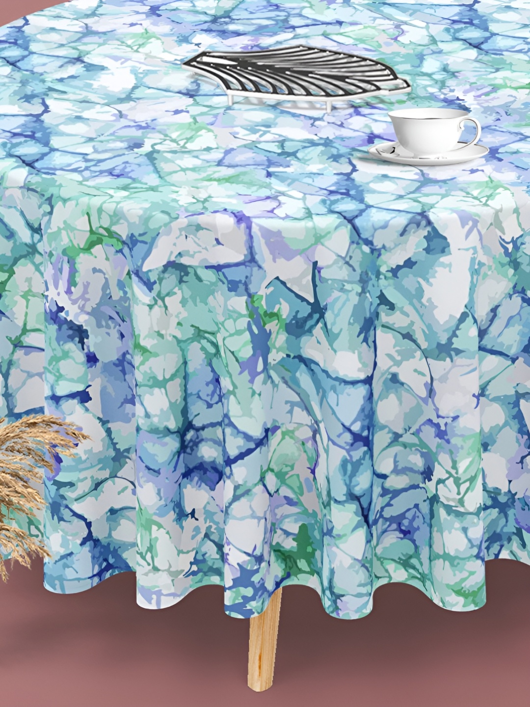 

ArtzFolio Blue & white Anti-Slip Round 8-Seater Table Cover