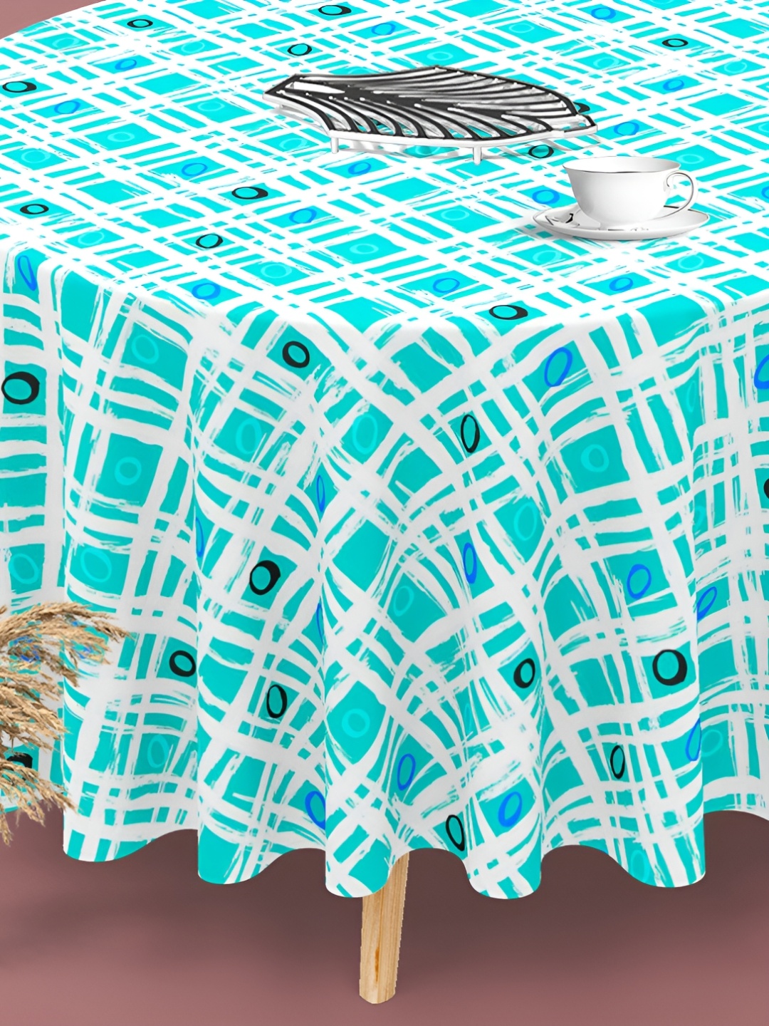 

ArtzFolio Blue Printed Anti-Slip Round 8-Seater Table Cover