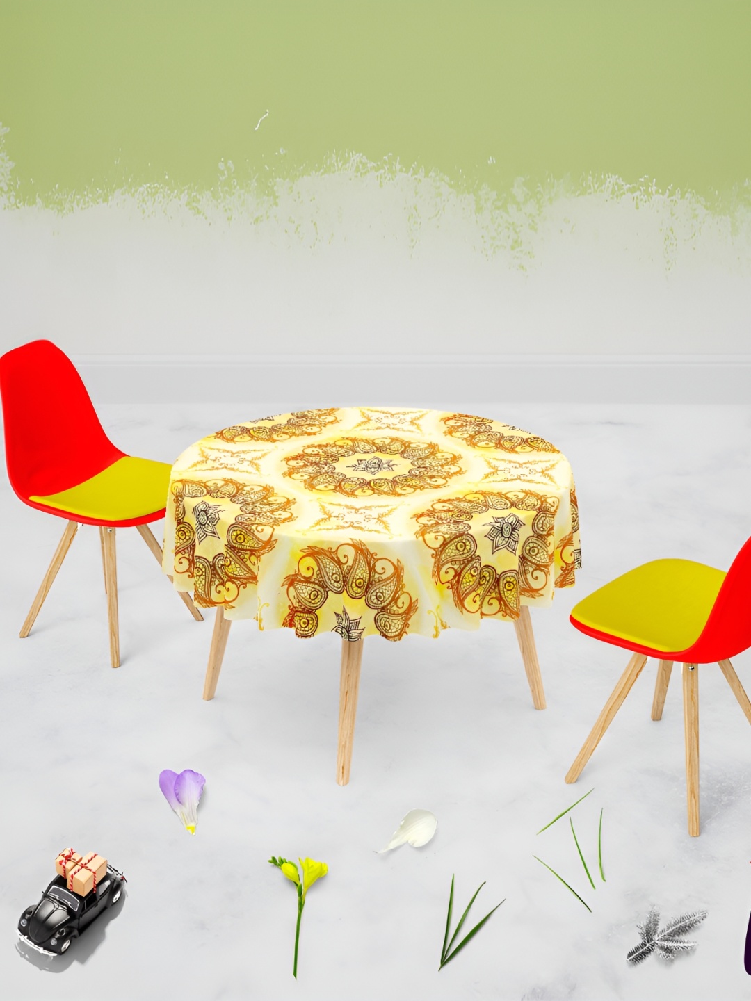 

ArtzFolio Yellow Ethnic Motifs Printed Anti-Slip Round 6-Seater Velvet Table Cover