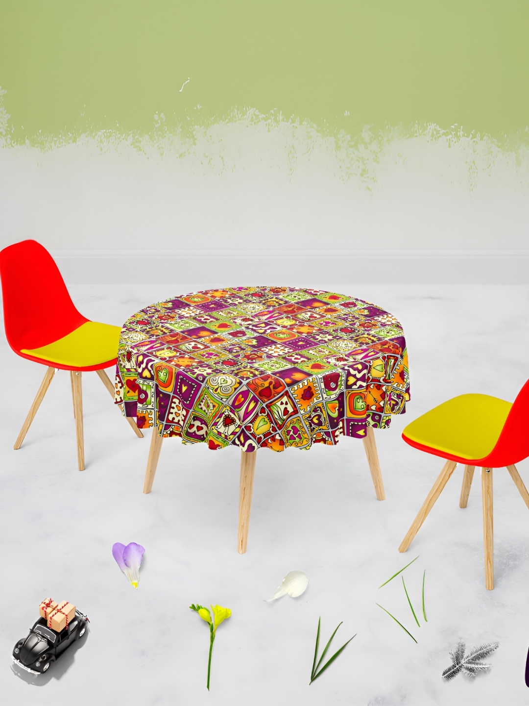 

ArtzFolio Green & Violet Anti-Slip Round 4-Seater Table Cover