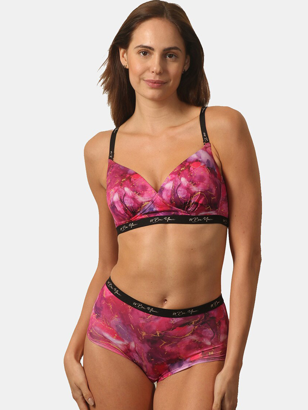 

Soie Self Design Lightly Padded Lingerie Set, Pink
