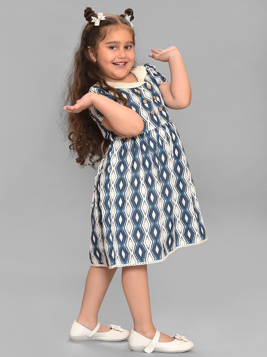 

MiArcus Girls Printed A-Line Dress, Blue