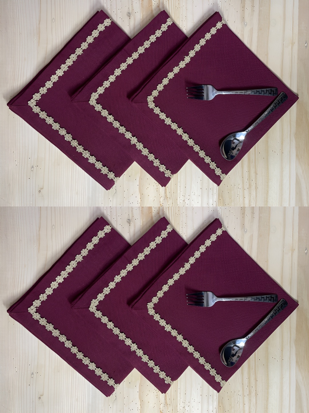 

FOVEROS 6 Pieces Maroon Cotton Dinner Table Napkins