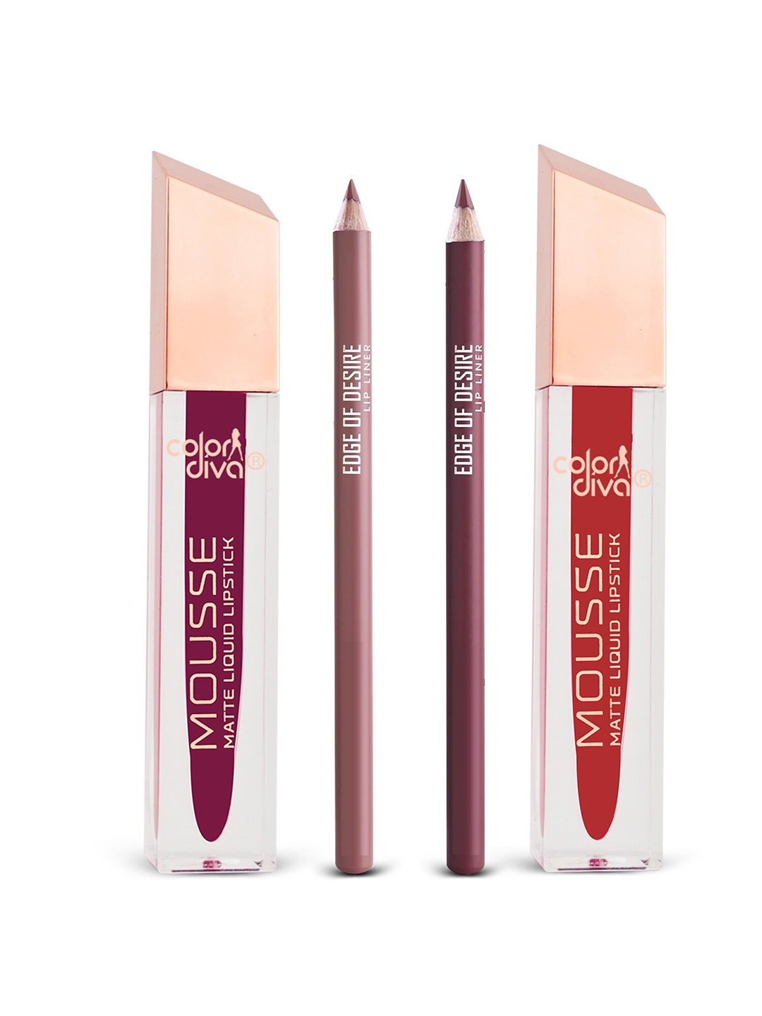 

Adbeni Set of 2 Color Diva Mousse Lipstick & 2 Edge Of Desire Lip Liner - Virgin & Wicked, Maroon