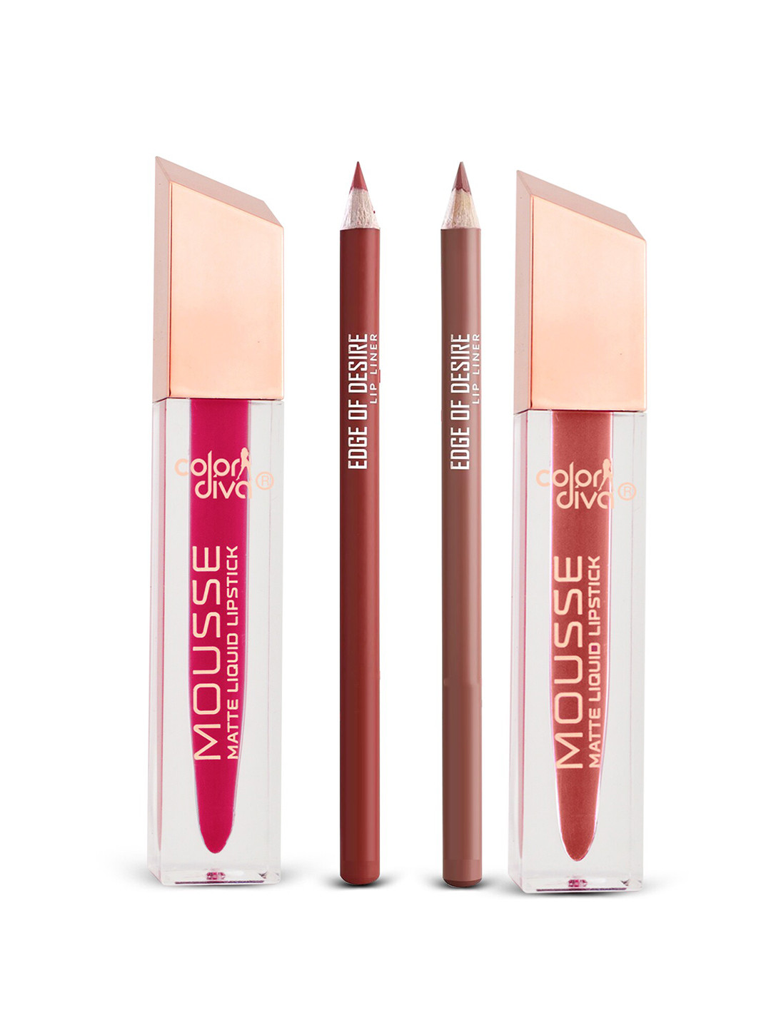 

Adbeni Color Diva & Edge Of Desire 4Pc Lipstick & Lip Liner -Rosette & Normally Nude, Multi