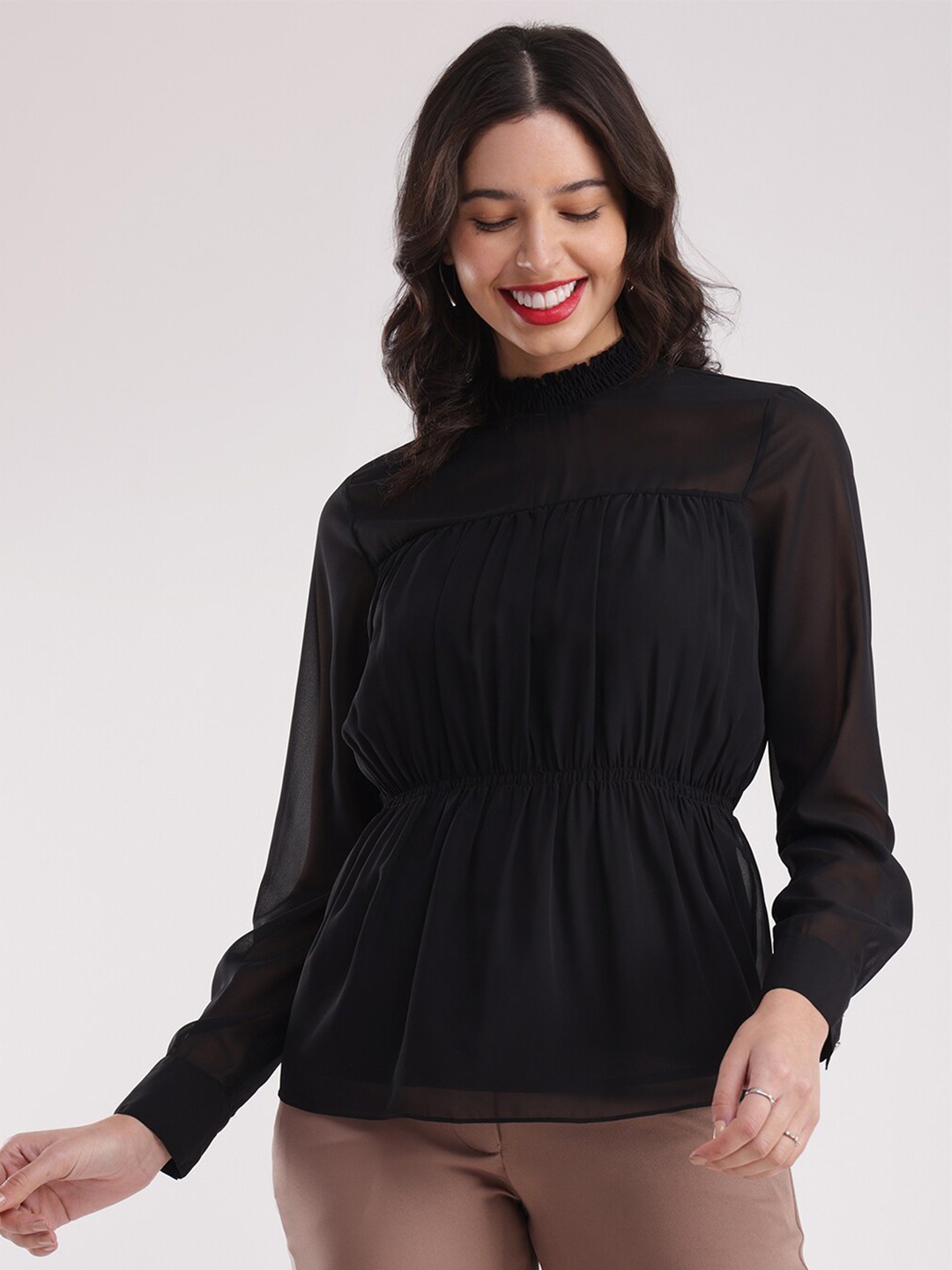 

FableStreet Cinched Waist Top, Black