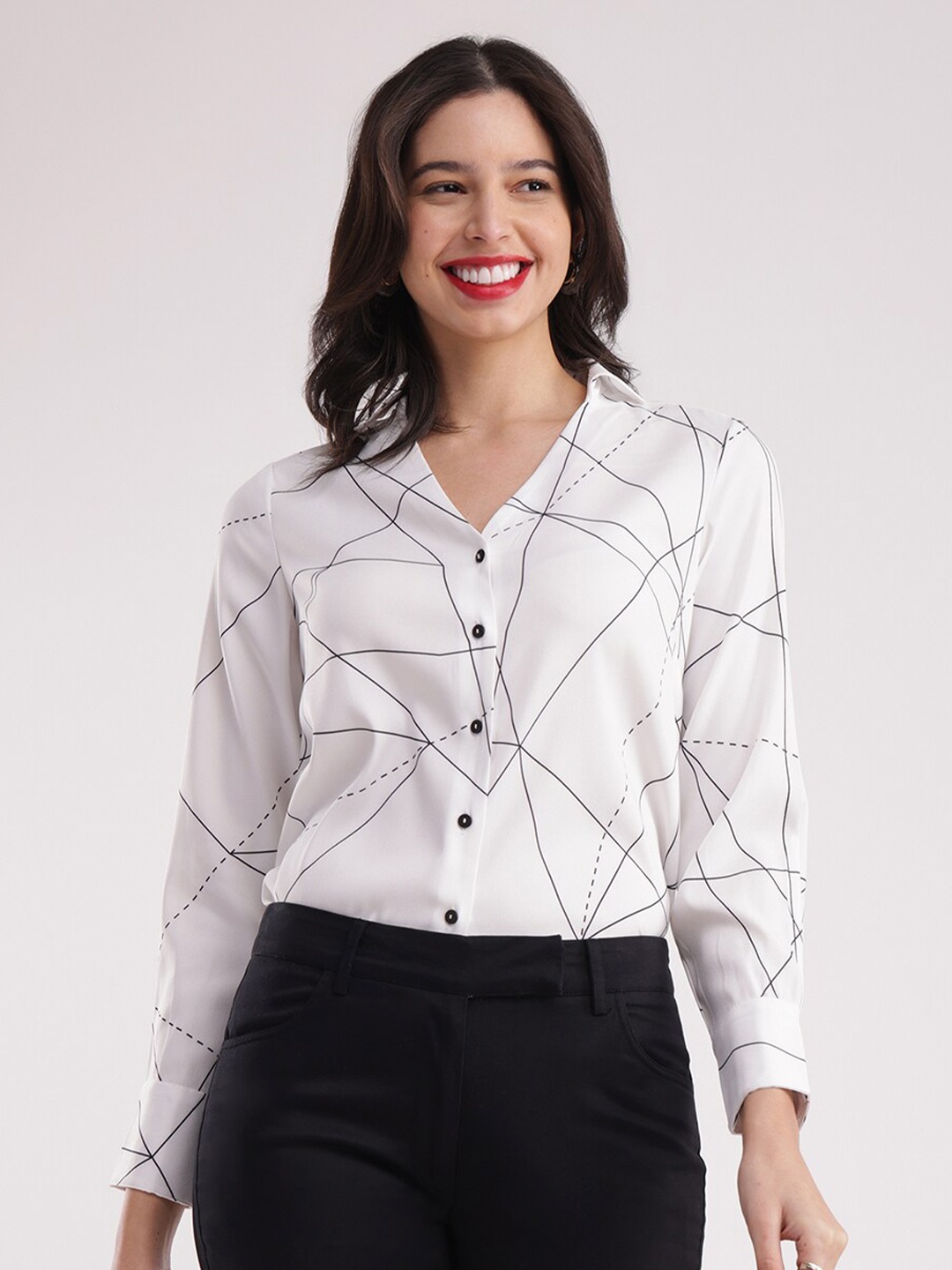 

FableStreet Women Opaque Printed Formal Shirt, White