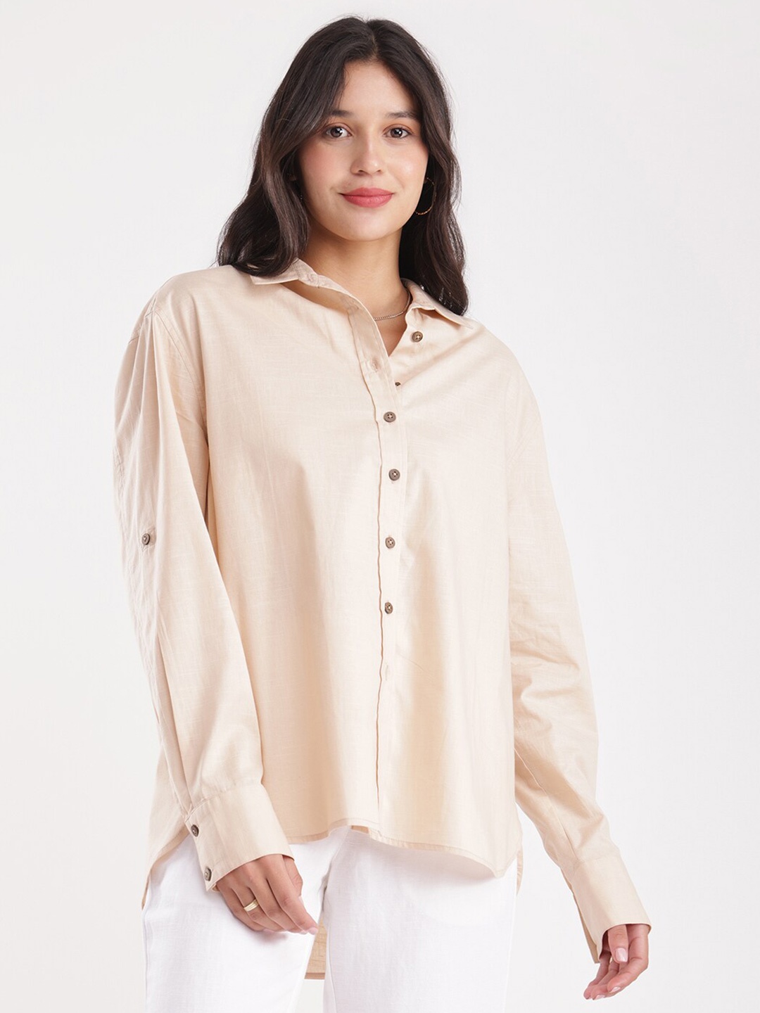 

FableStreet Women Opaque Formal Shirt, Beige