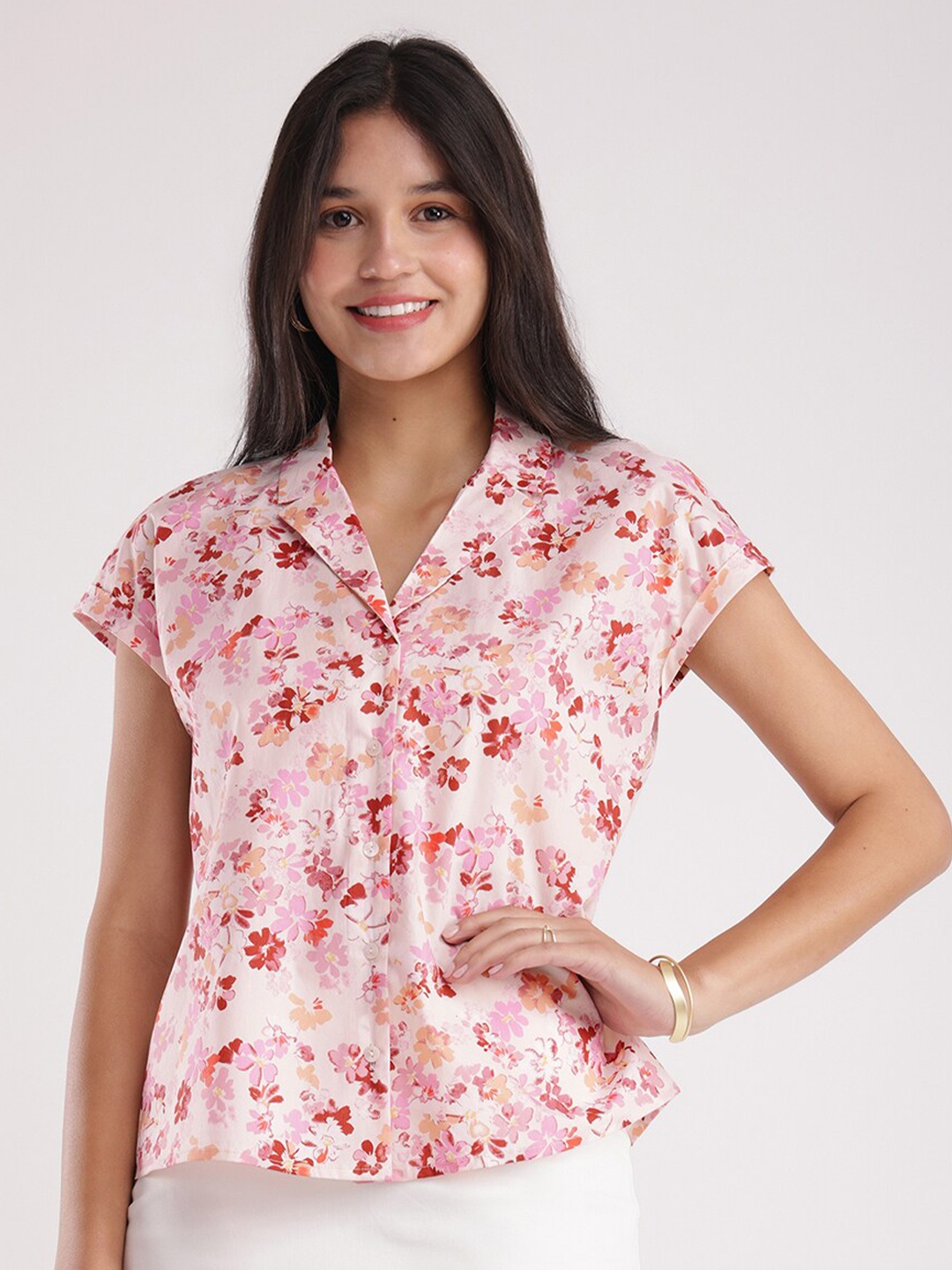 

FableStreet Women Floral Opaque Printed Formal Shirt, White