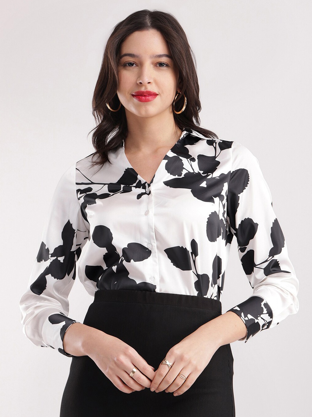 

FableStreet Women Floral Opaque Printed Formal Shirt, White