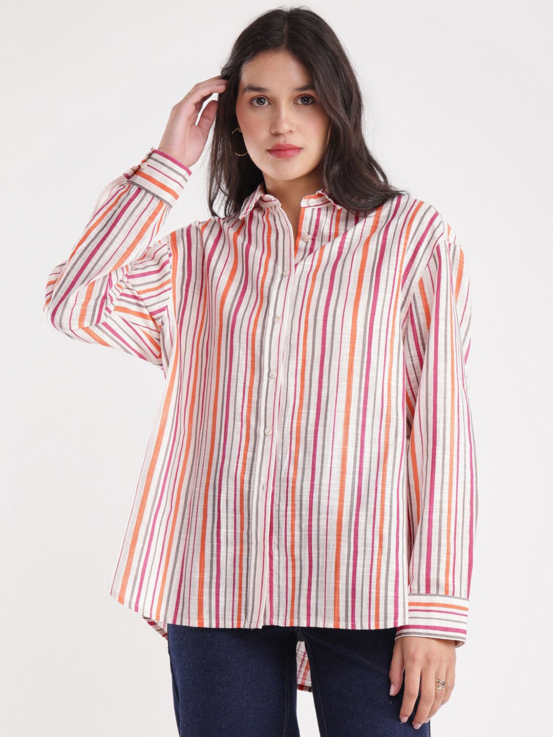 

FableStreet Women Opaque Striped Formal Shirt, Multi