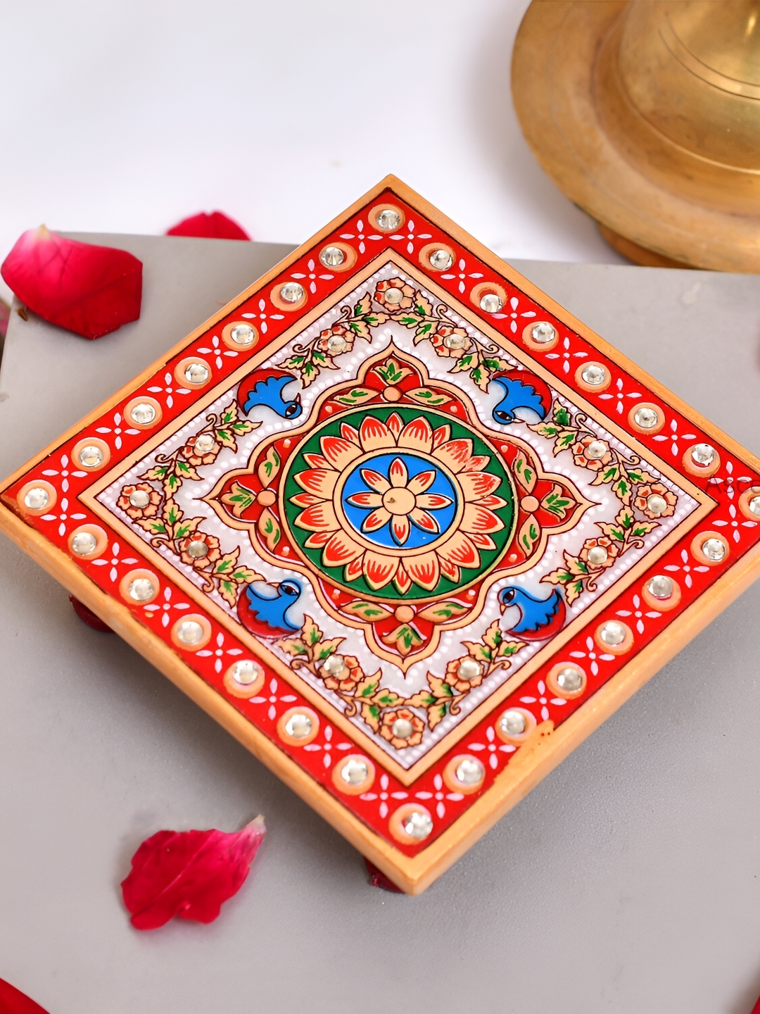 

Ascension Ganesh Chowki Printed Pooja Chowki Showpiece, Orange