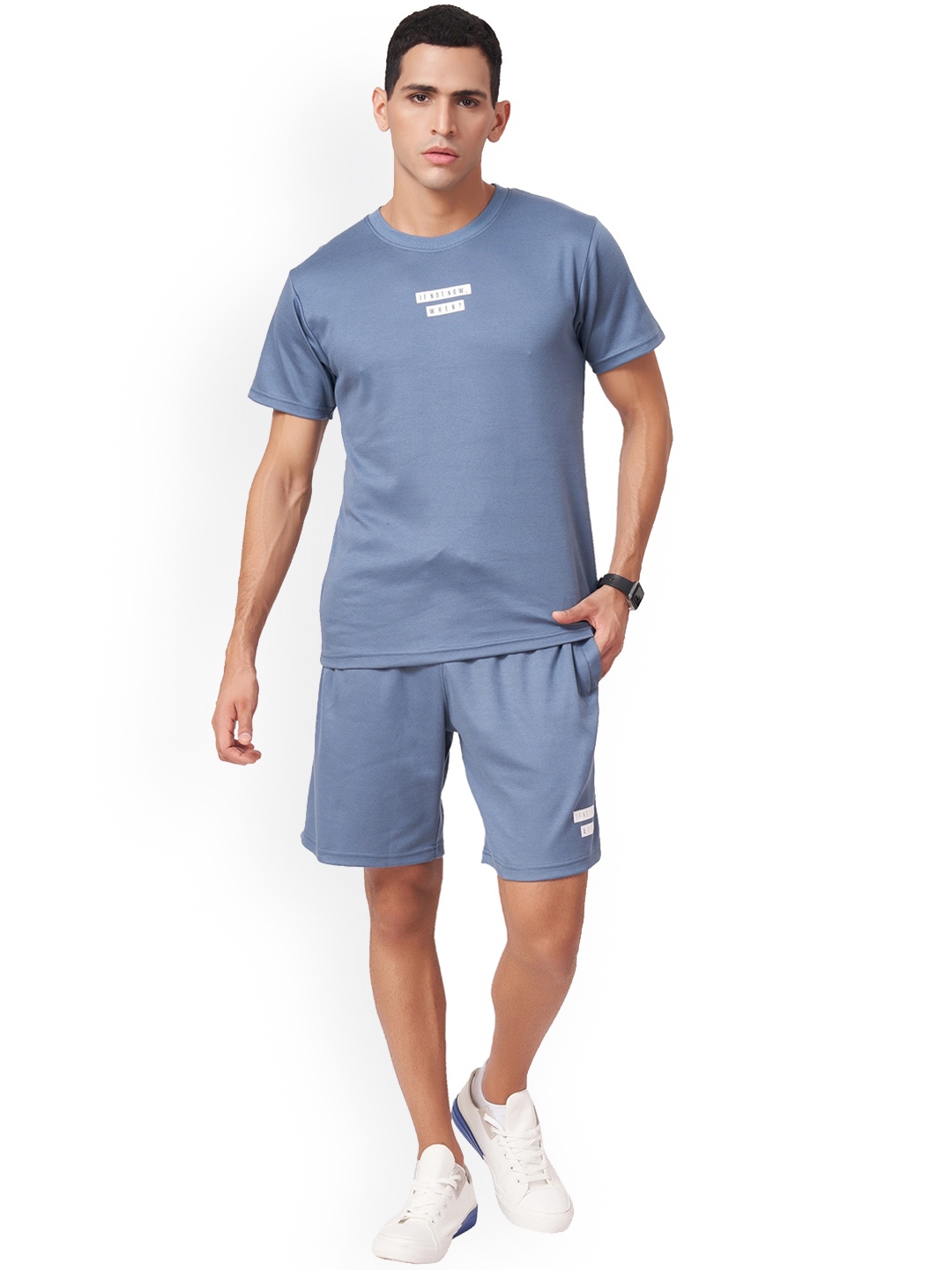 

ZU Printed Pure Cotton T-Shit with Shorts, Blue