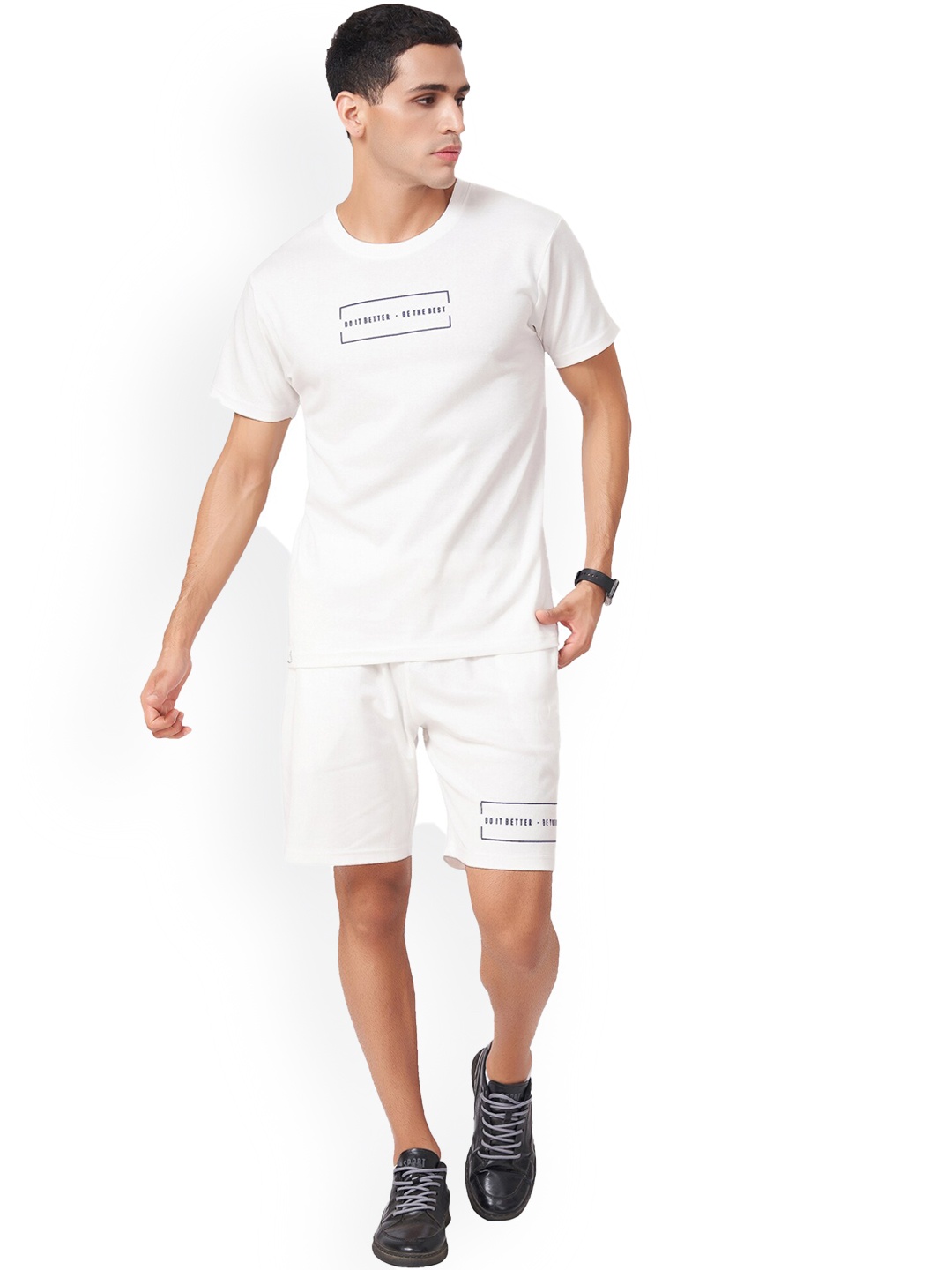 

ZU Printed Pure Cotton T-Shit with Shorts, White