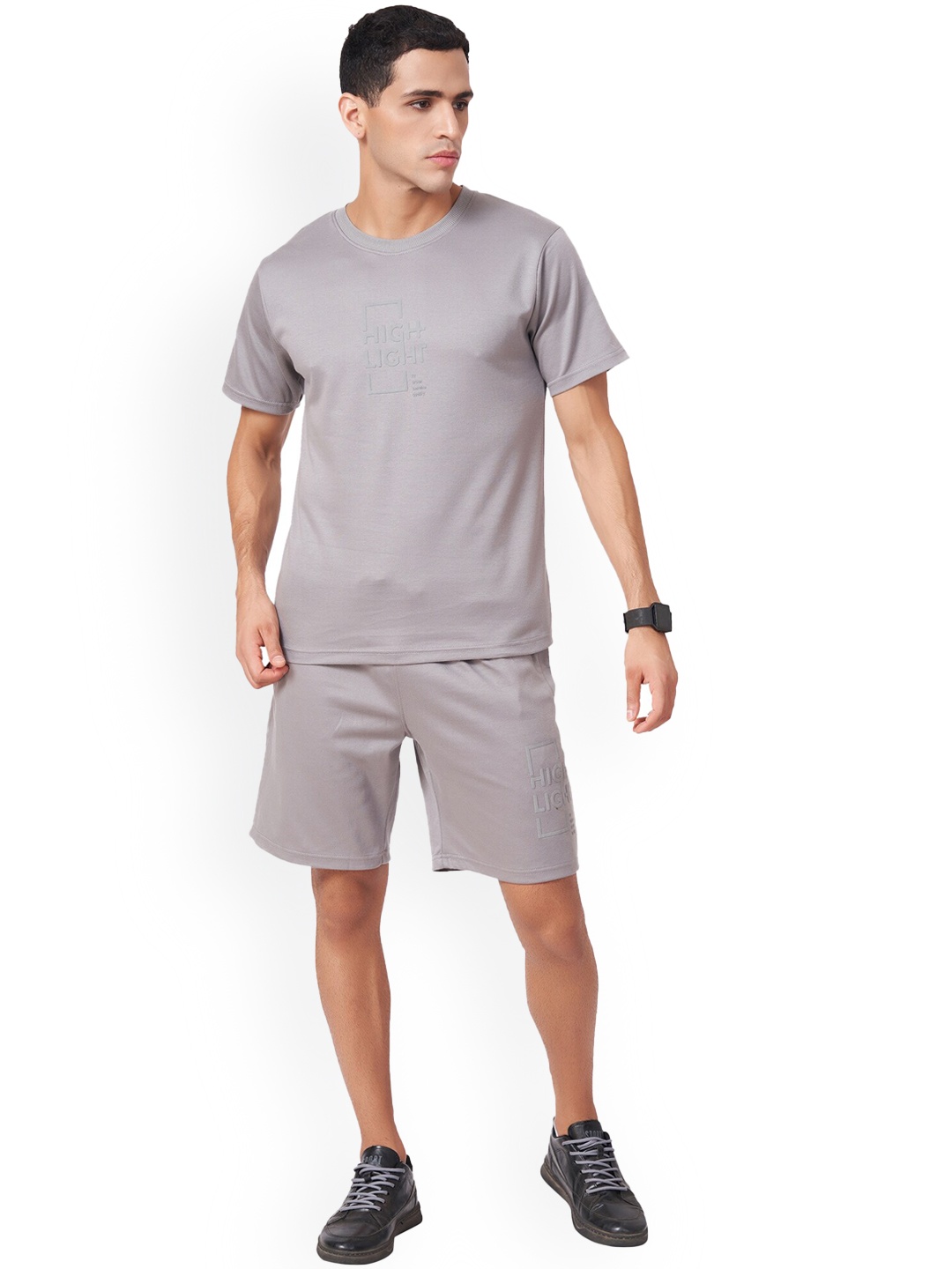 

ZU Round Neck Pure Cotton T-shirt With Shorts, Grey