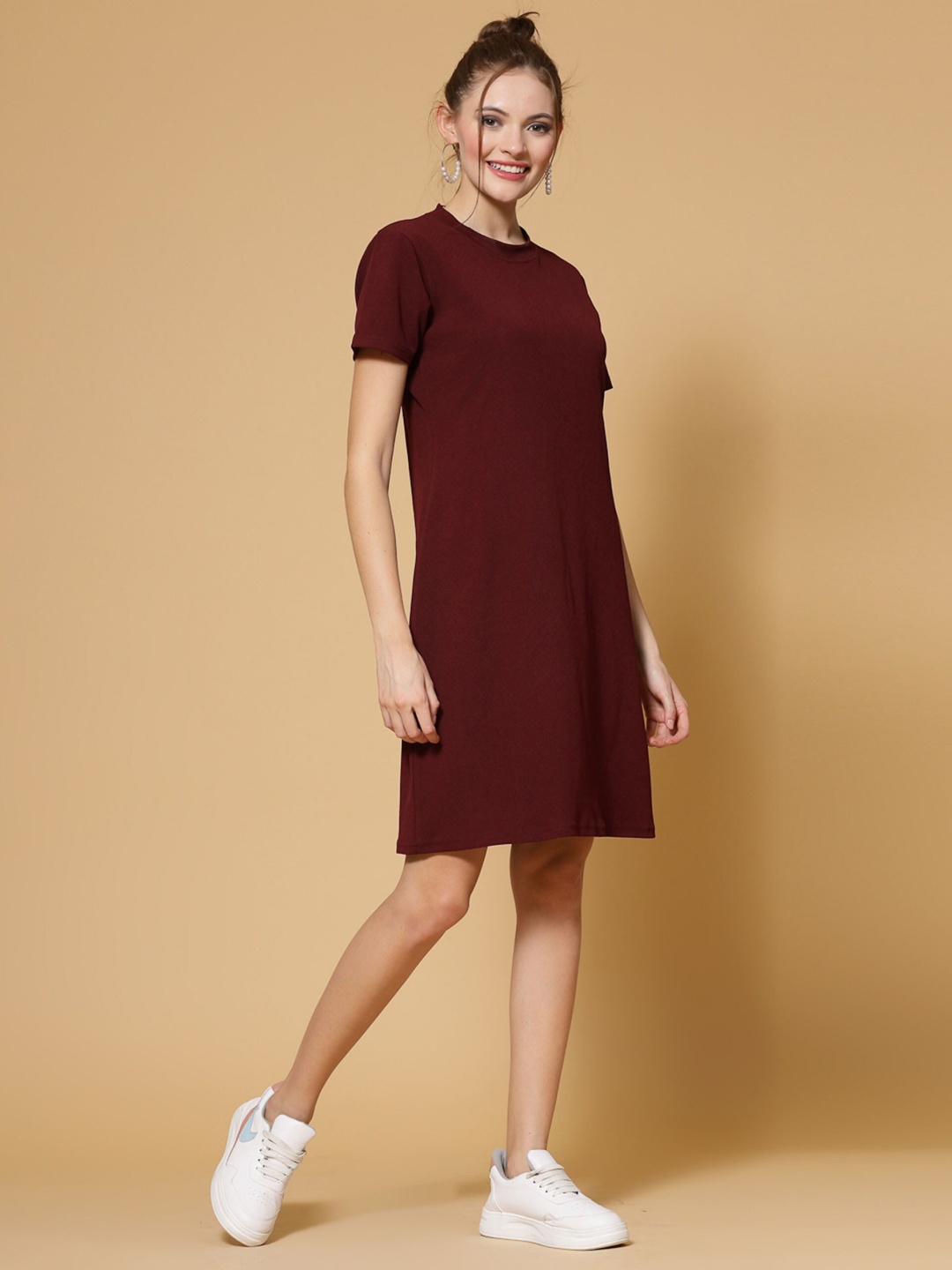 

MISS AYSE Women Georgette T-shirt Dress, Maroon