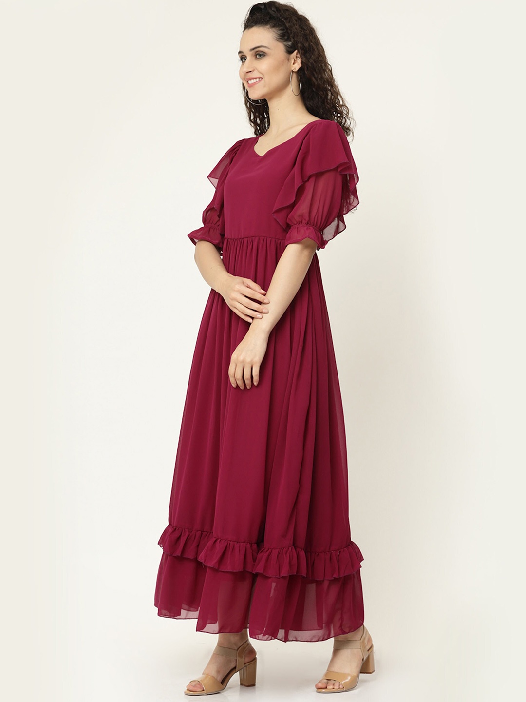 

MISS AYSE Women Flutter Sleeve Maxi Dress, Maroon