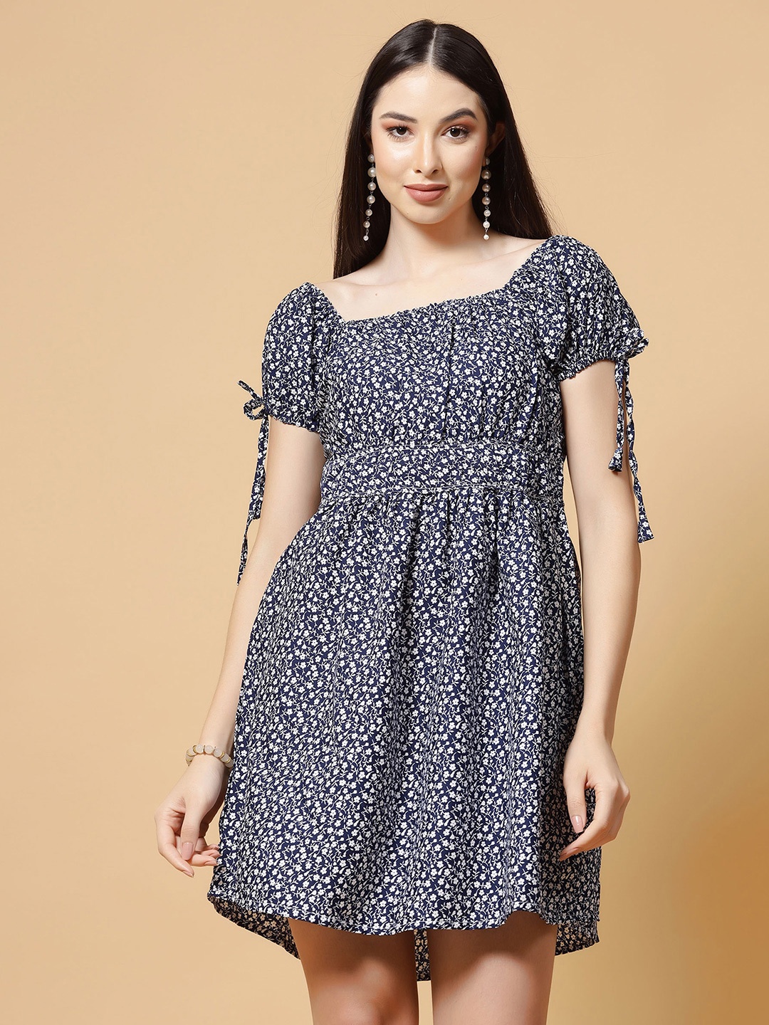 

MISS AYSE Print Georgette A-Line Dress, Blue