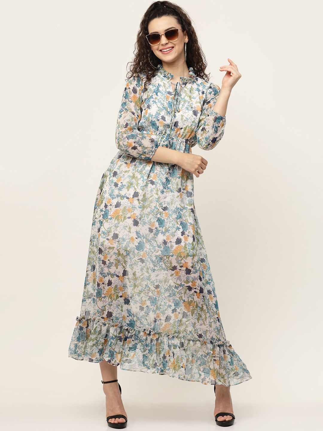 MISS AYSE Women Floral Print Maxi Dress, White