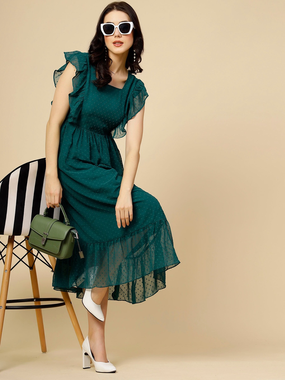

MISS AYSE Women Flutter Sleeve Fit & Flare Midi Dress, Teal
