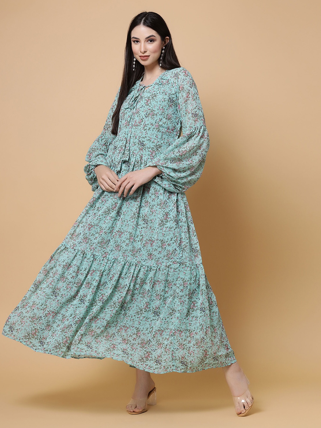 

MISS AYSE Women Floral Print Georgette Maxi Dress, Green