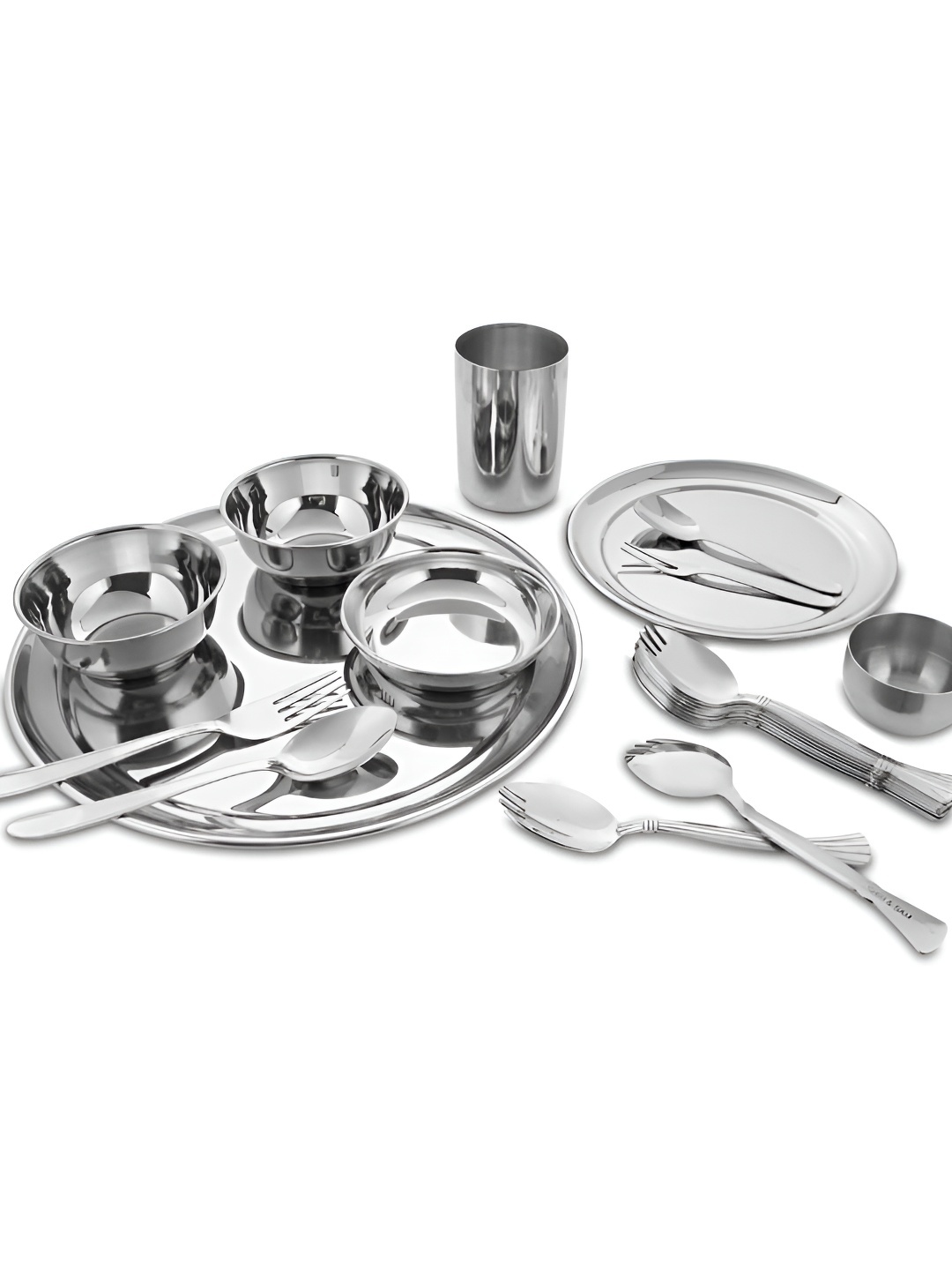 

Shri & Sam Silver-Toned 21 Pieces Stainless Steel Glossy Dishwasher Safe Dinner Set