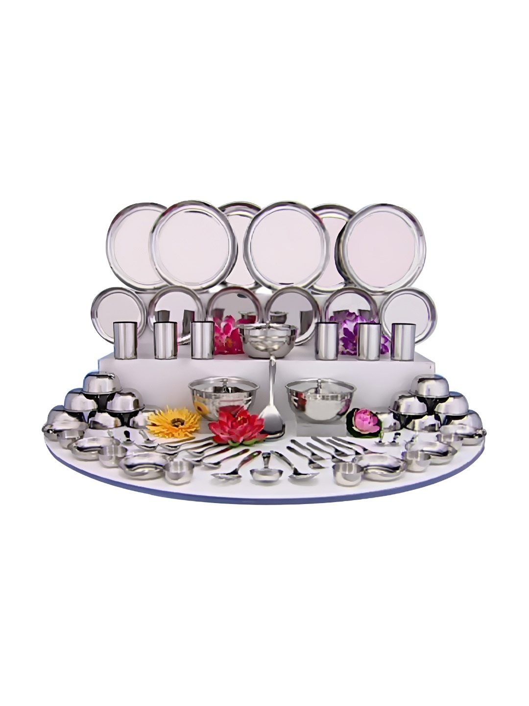 

Shri & Sam Silver Toned 68 Pieces Glossy Dinner Set