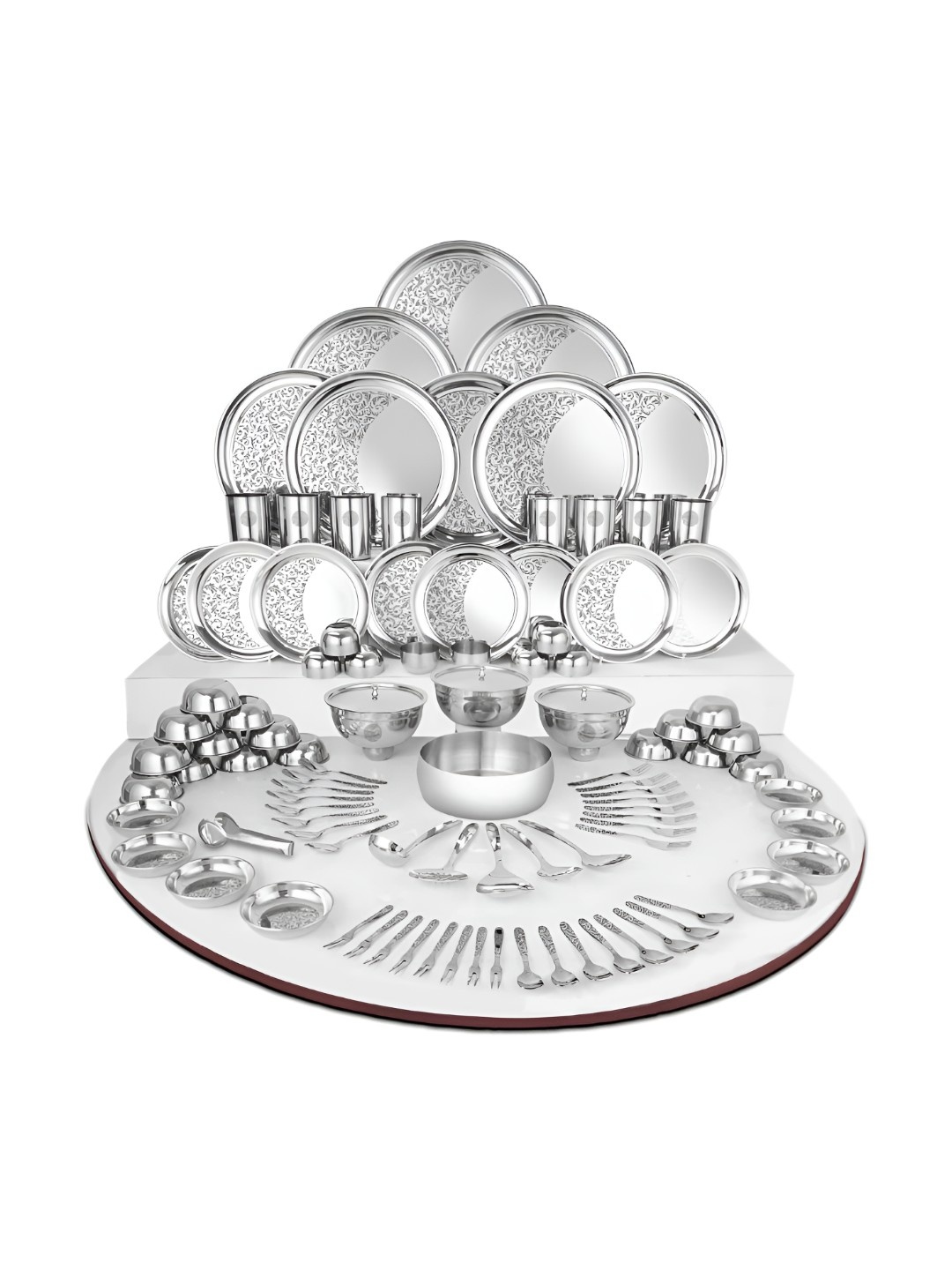 

Shri & Sam Shagun 101 Pieces Floral Printed Stainless Steel Dinner Set, Silver