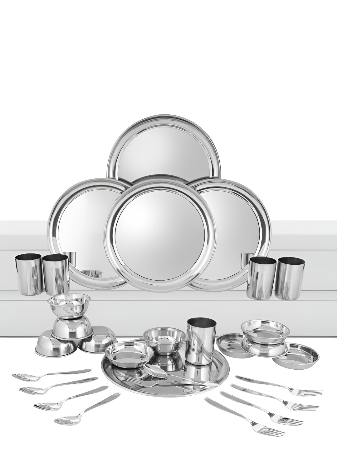 

Shri & Sam shagun 30 Pieces Stainless Steel Dinner Set, Silver