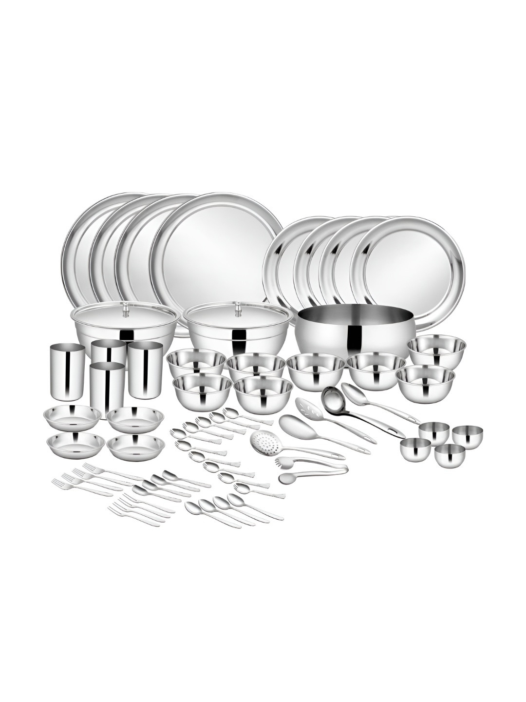 

Shri & Sam Shagun 65 Pieces Stainless Steel Matte Dinner Set, Silver