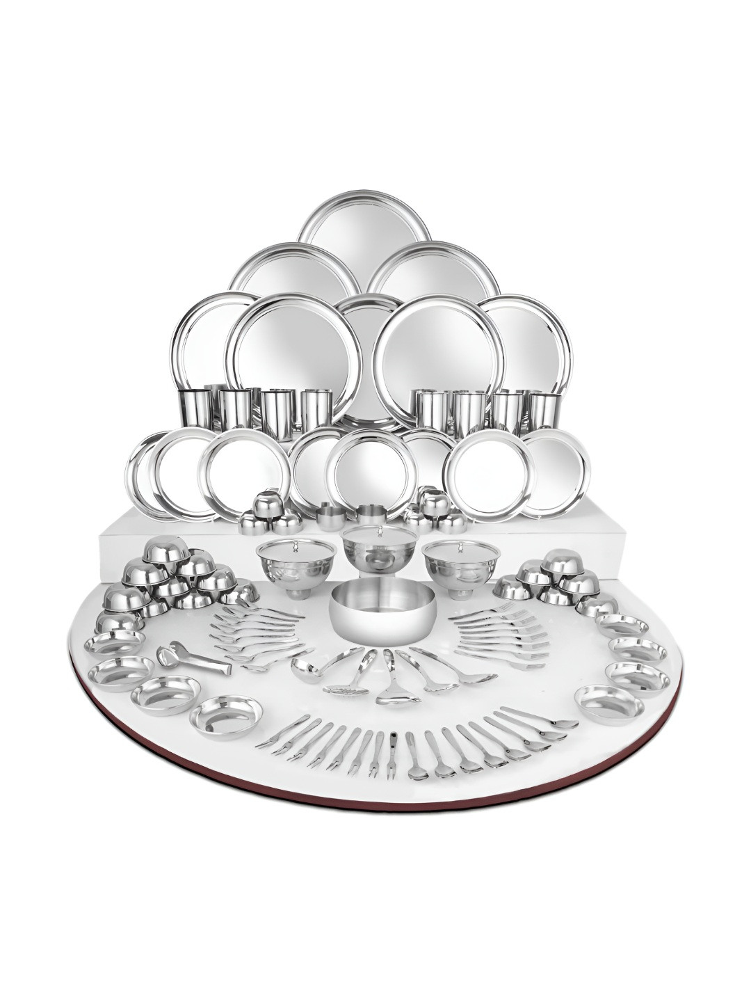 

Shri & Sam Silver Toned 101 Pieces Glossy Dinner Set
