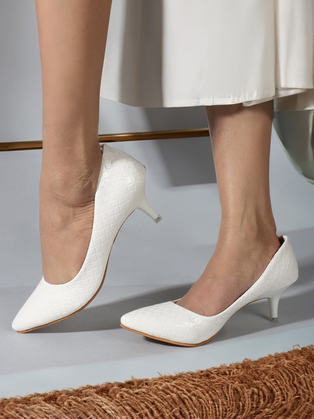 

Carlton London Textured Block Heeled Pumps, White